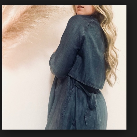 Anthropology Cloth and Stone denim trench chambray coat  Sz M - Picture 8 of 8